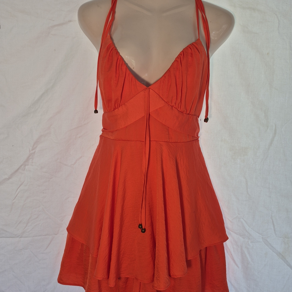 🧡 Midnight Doll Vibrant Orange Romper – Size L 🧡